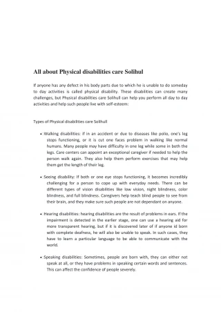 All about Physical disabilities care Solihull - slide 1