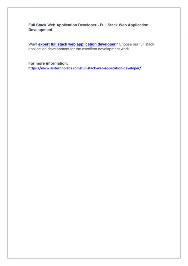 full stack web application developer full stack
