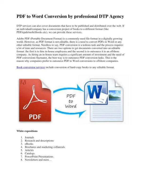PDF to word conversion by professional DTP agency