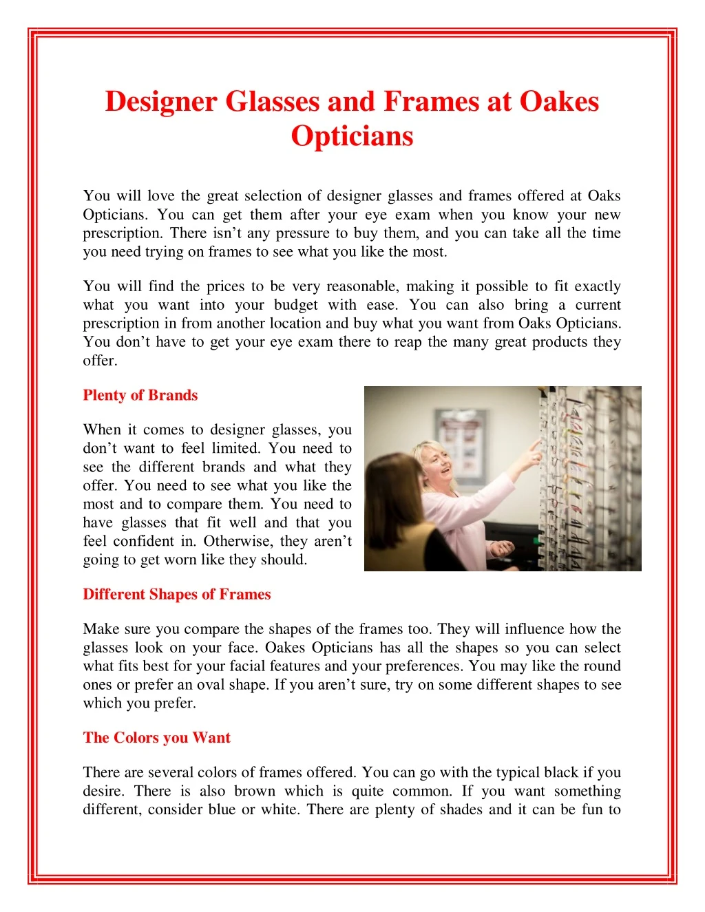 designer glasses and frames at oakes opticians