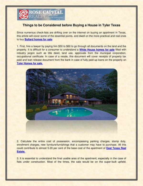 Things to be Considered before Buying a House in Tyler Texas