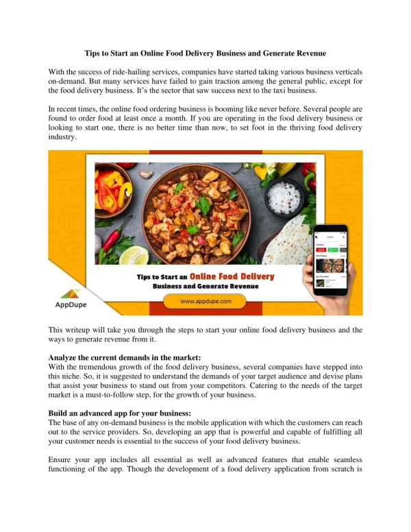 tips to start an online food delivery business