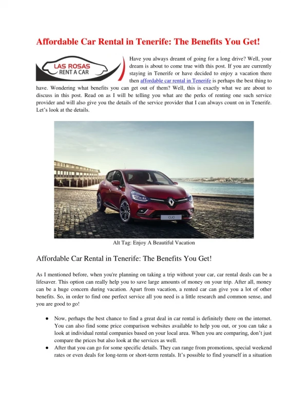 Affordable Car Rental in Tenerife: The Benefits You Get!