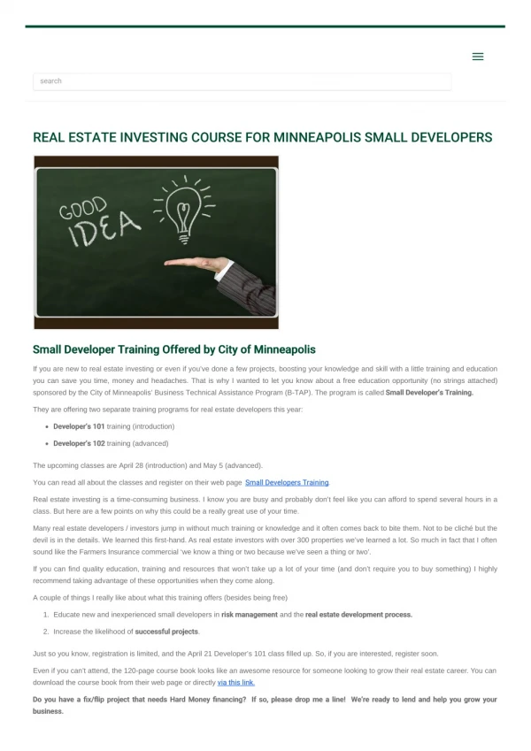 Real Estate Investing Course For Minneapolis Small Developers