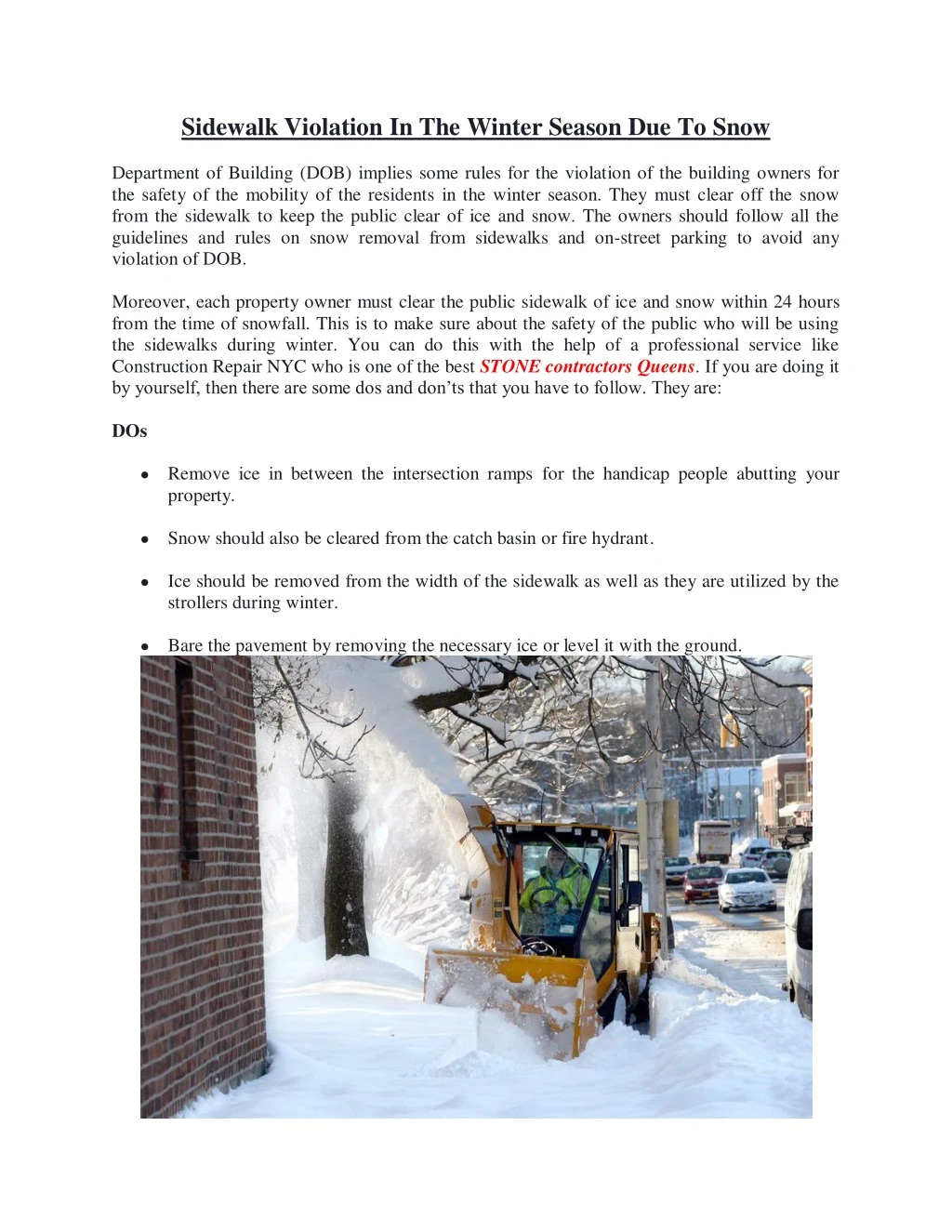 sidewalk violation in the winter season