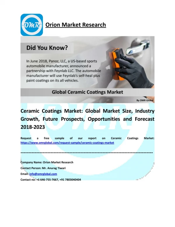 Ceramic Coatings Market: Industry Growth, Size, Share and Forecast 2018-2023