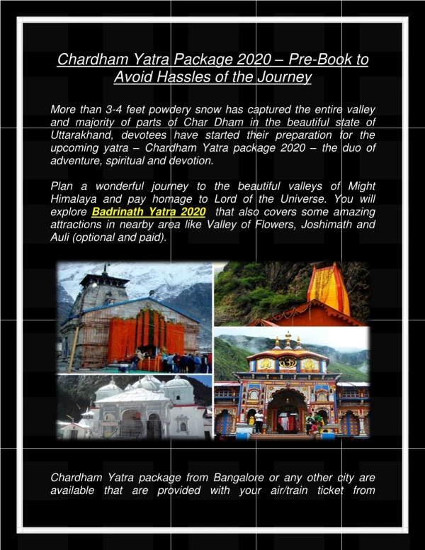 Chardham Yatra Package 2020 – Pre-Book to Avoid Hassles of the Journey