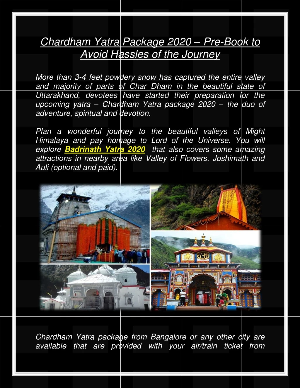 chardham yatra package 2020 pre book to avoid