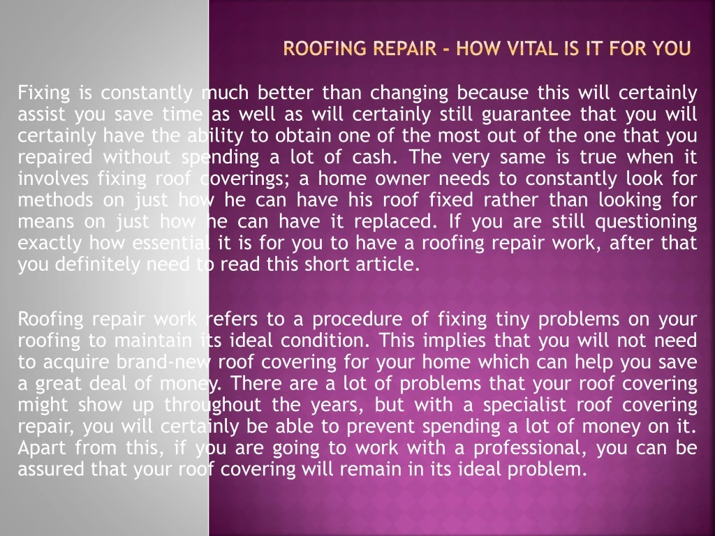 roofing repair how vital is it for you