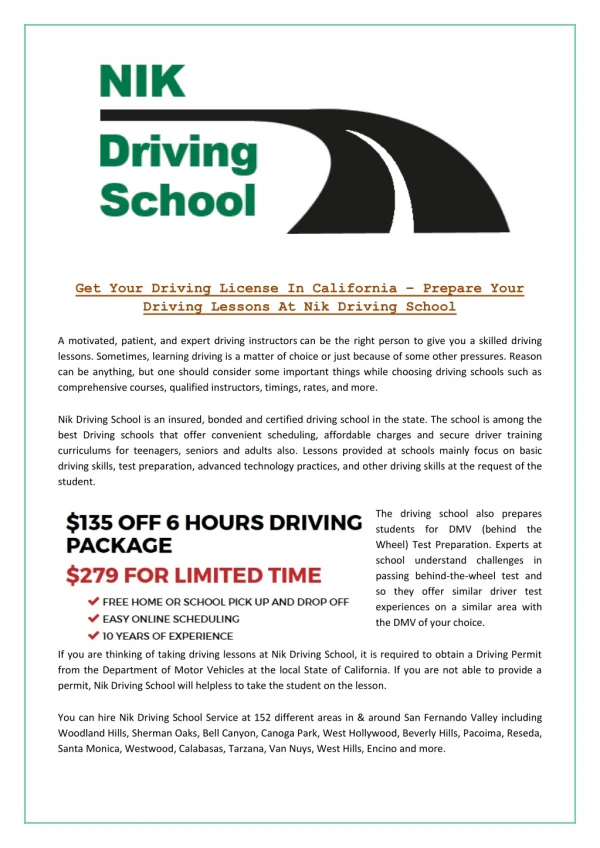 Get Your Driving License In California – Prepare Your Driving Lessons At Nik Driving School