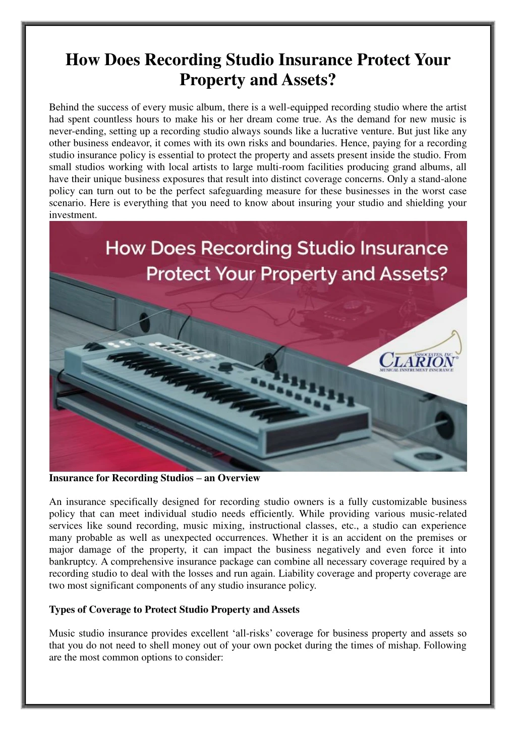 how does recording studio insurance protect your