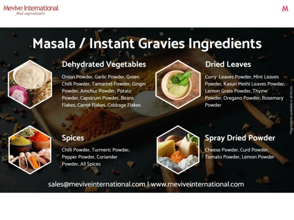 Masala / Instant Gravy Ingredients | Mevive International