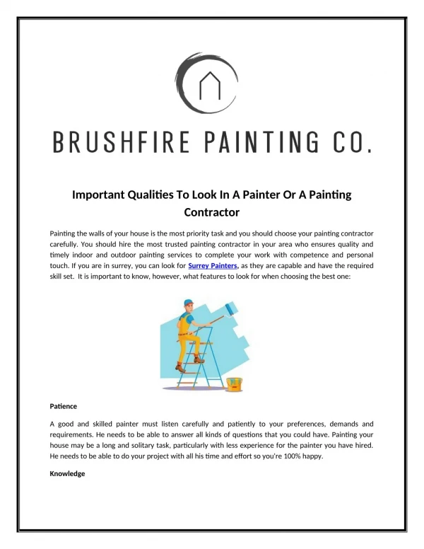 Important Qualities To Look In A Painter Or A Painting Contractor