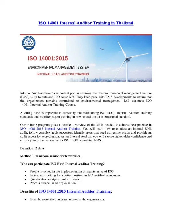 ISO Environmental Internal Auditor Training in thailand | iso 14001 internal auditor training in thailand