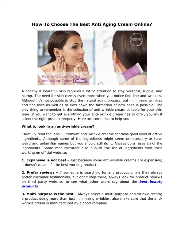 how to choose the best anti aging cream online