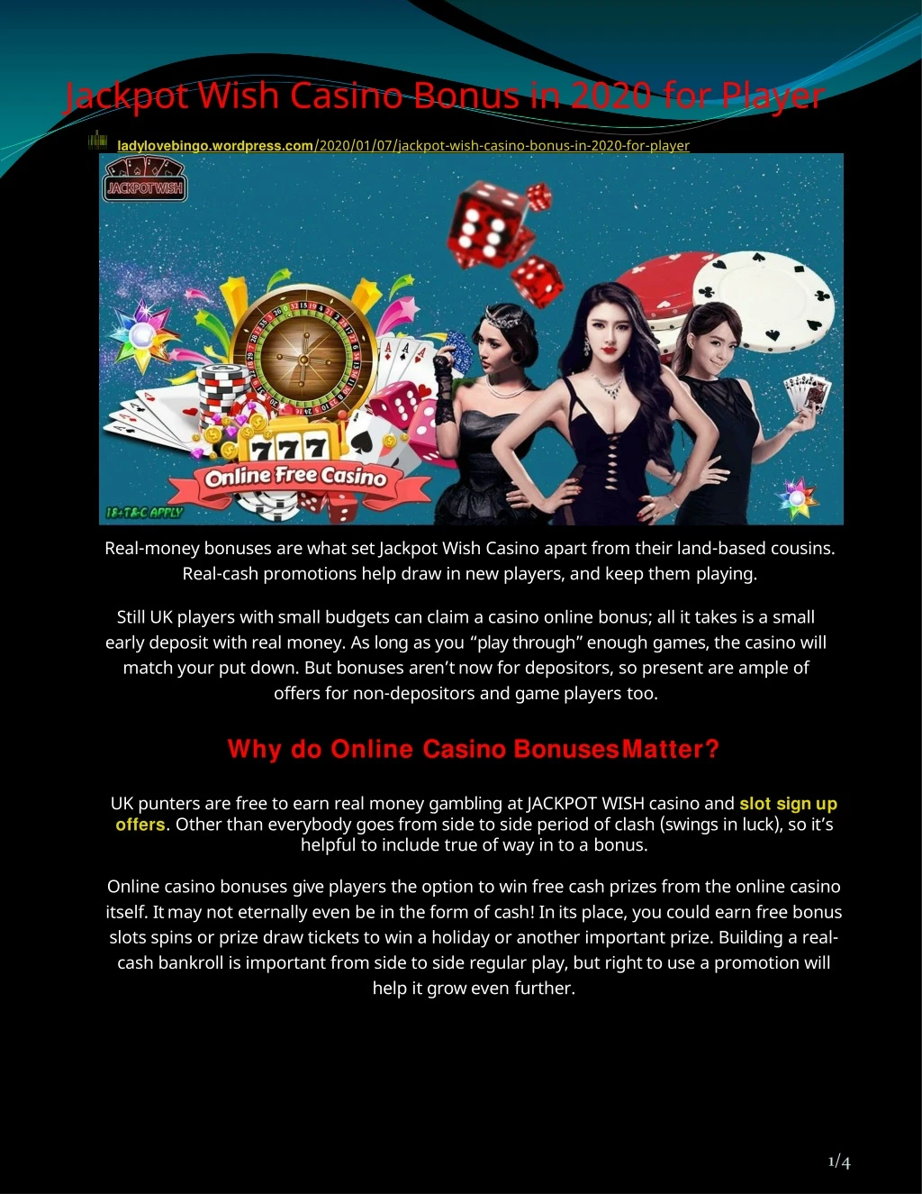 jackpot wish casino bonus in 2020 for player