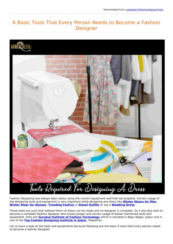 Important Tools Required for Dress Designing | Gurukul, Jaipur