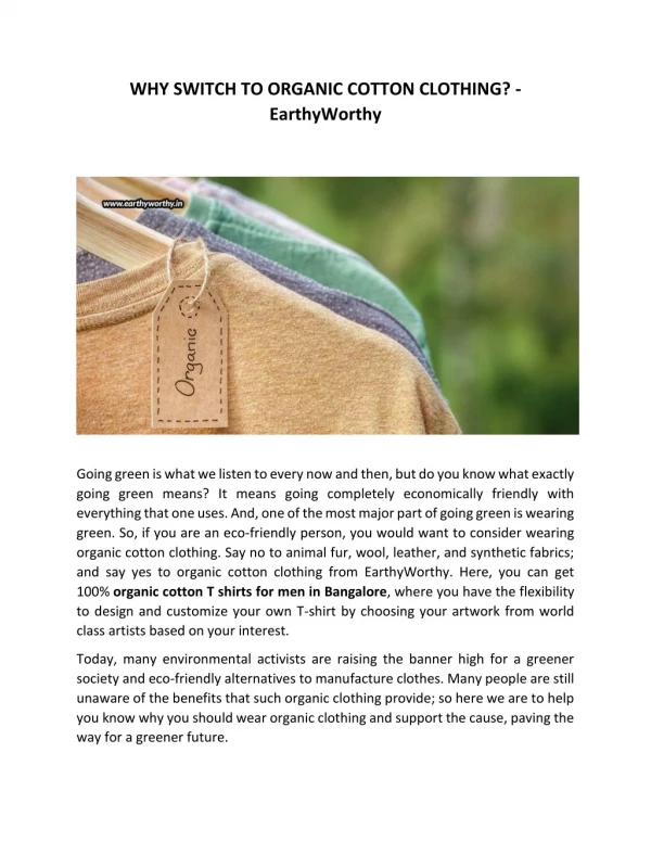WHY SWITCH TO ORGANIC COTTON CLOTHING? - EarthyWorthy