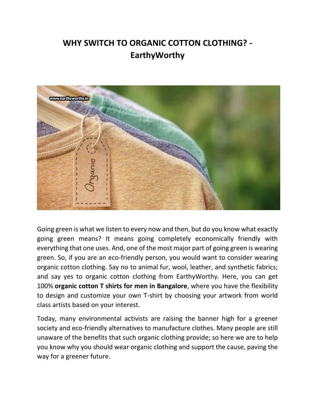 why switch to organic cotton clothing earthyworthy