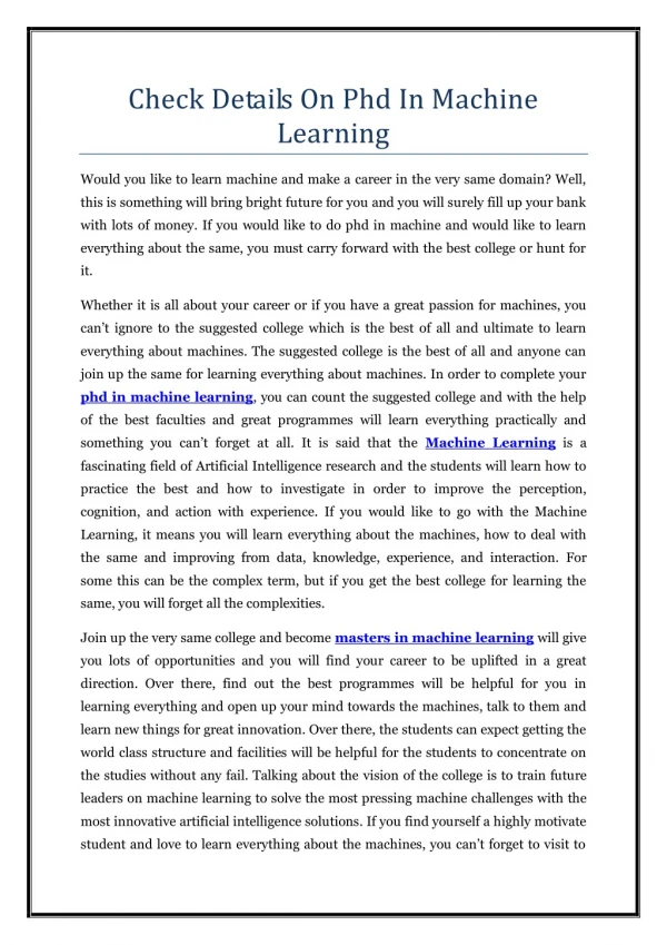 check details on phd in machine learning