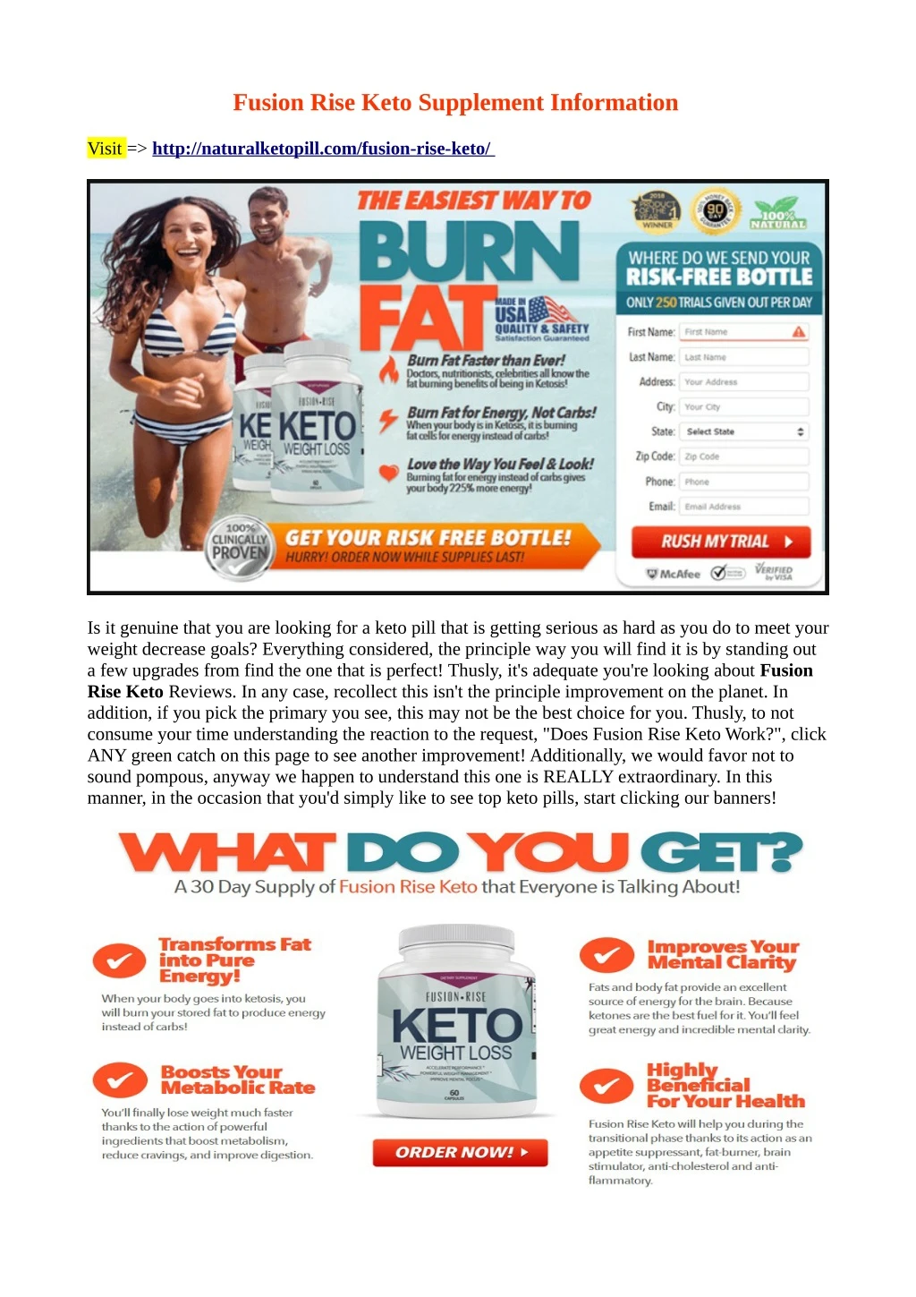fusion rise keto supplement information