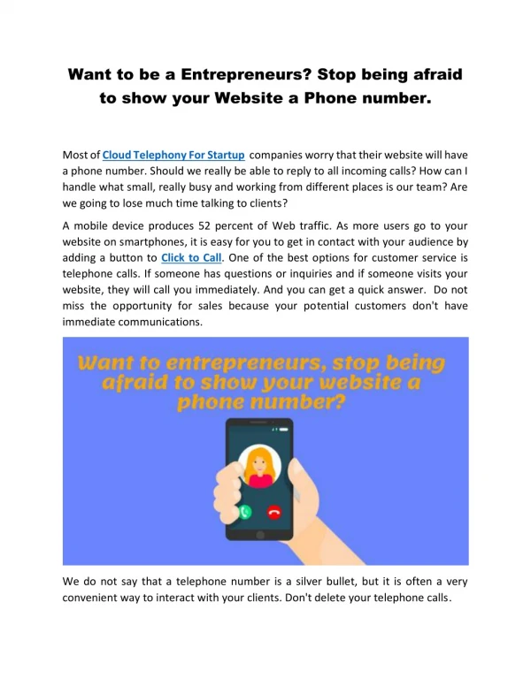 Want to be a Entrepreneurs? Stop being afraid to show your Website a Phone number.