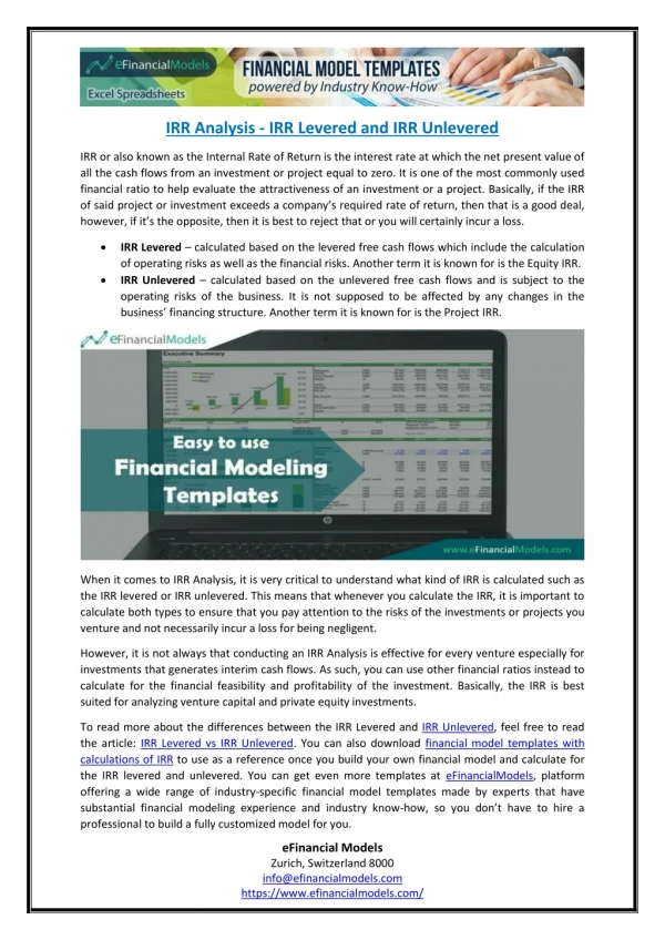 irr analysis irr levered and irr unlevered