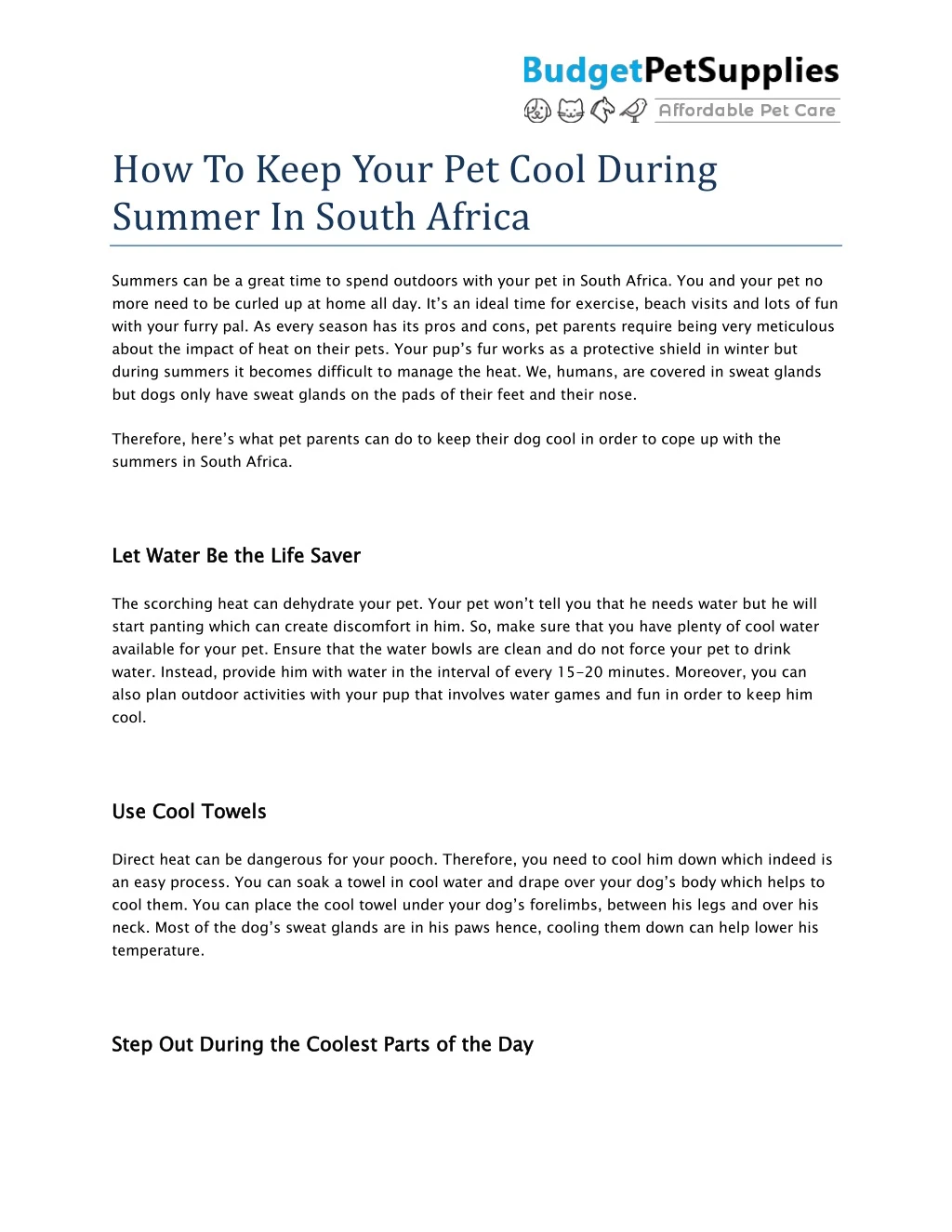 how to keep your pet cool during summer in south