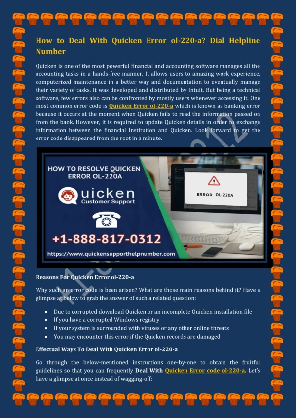 how to deal with quicken error ol 220 a dial