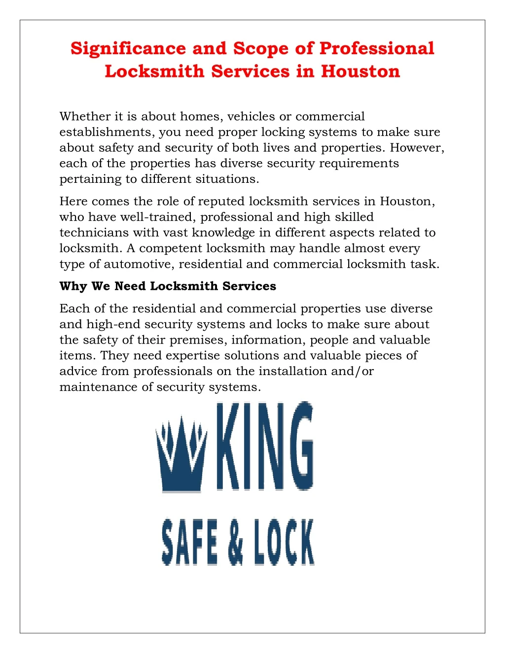 significance and scope of professional locksmith