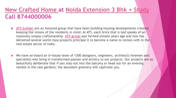 New Crafted Home at Noida Extension 3 Bhk   Study Room Call 8744000006