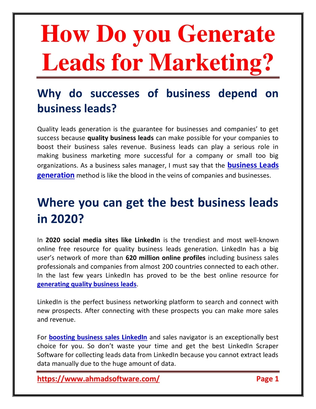 how do you generate leads for marketing