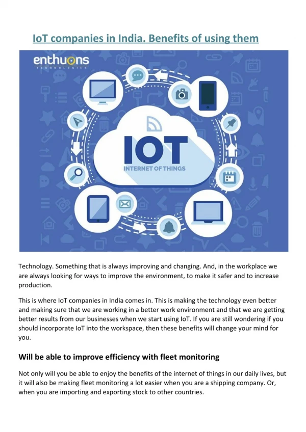 IoT companies in India. Benefits of using them