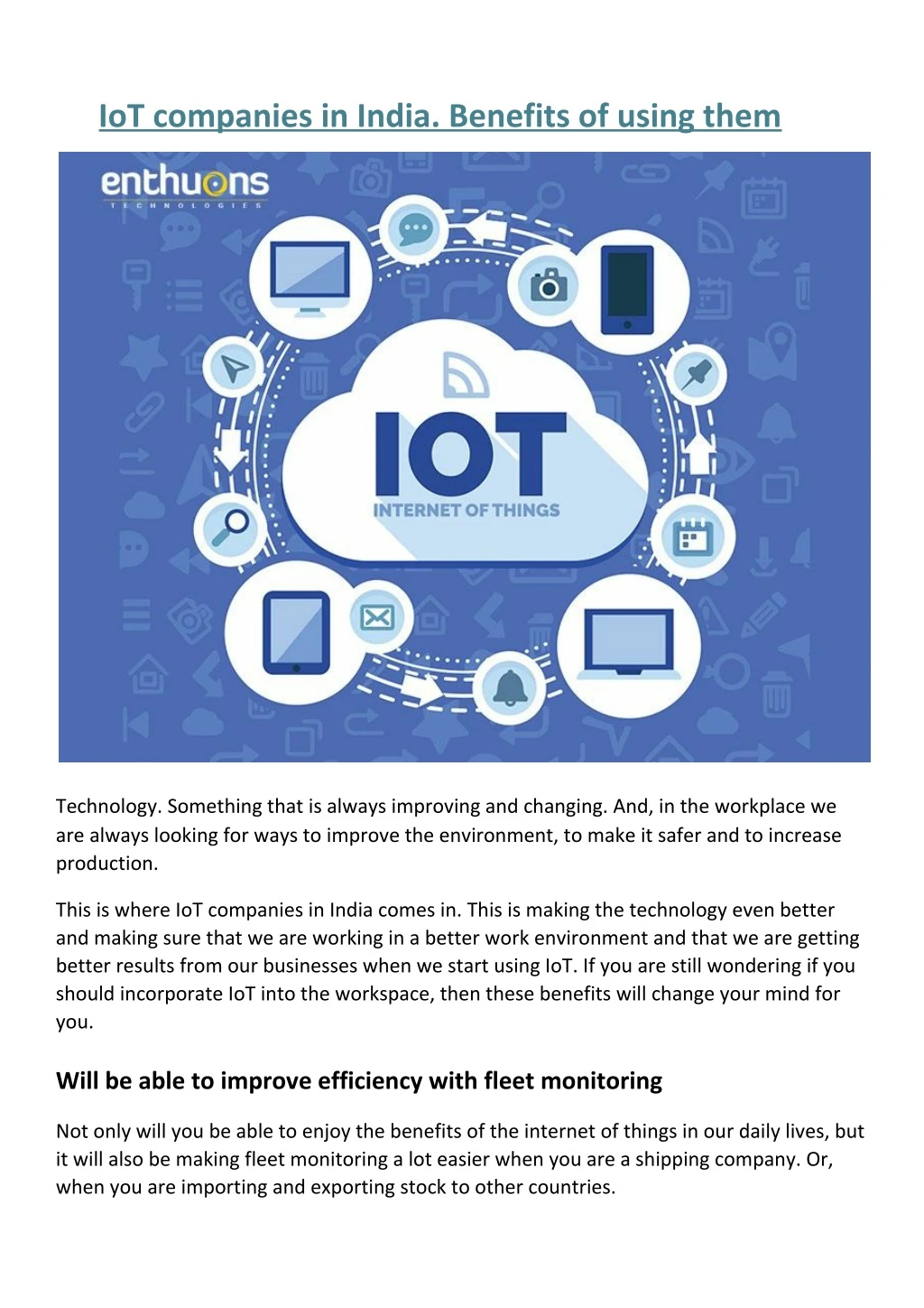 iot companies in india benefits of using them