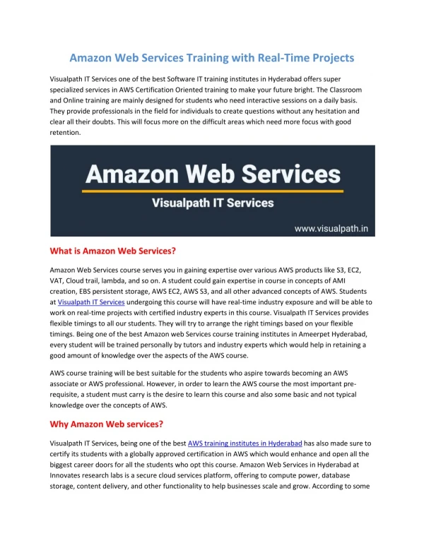 Amazon Web Services Training with Real-Time Projects