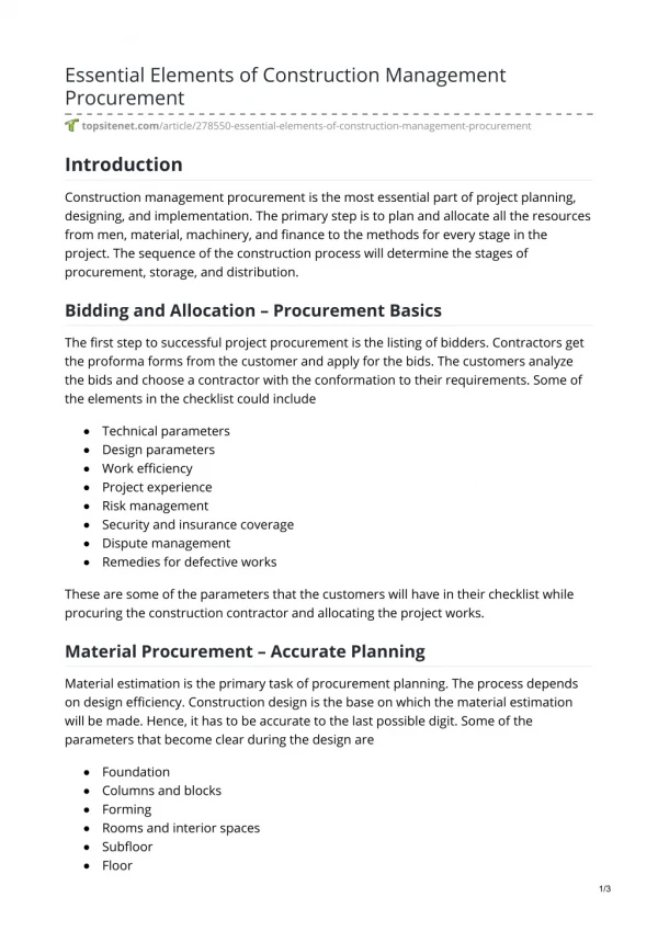 Essential Elements of Construction Management Procurement