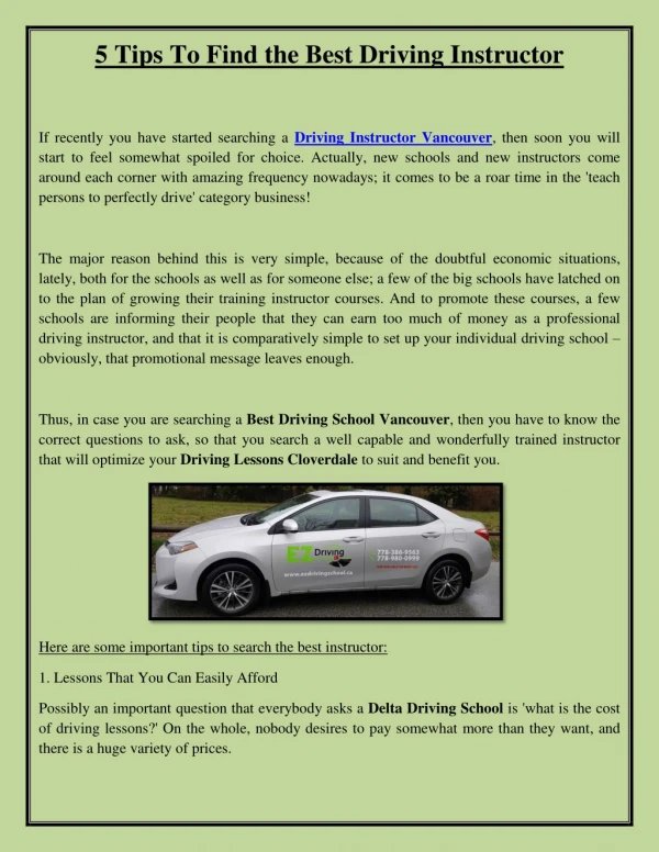 5 Tips To Find the Best Driving Instructor