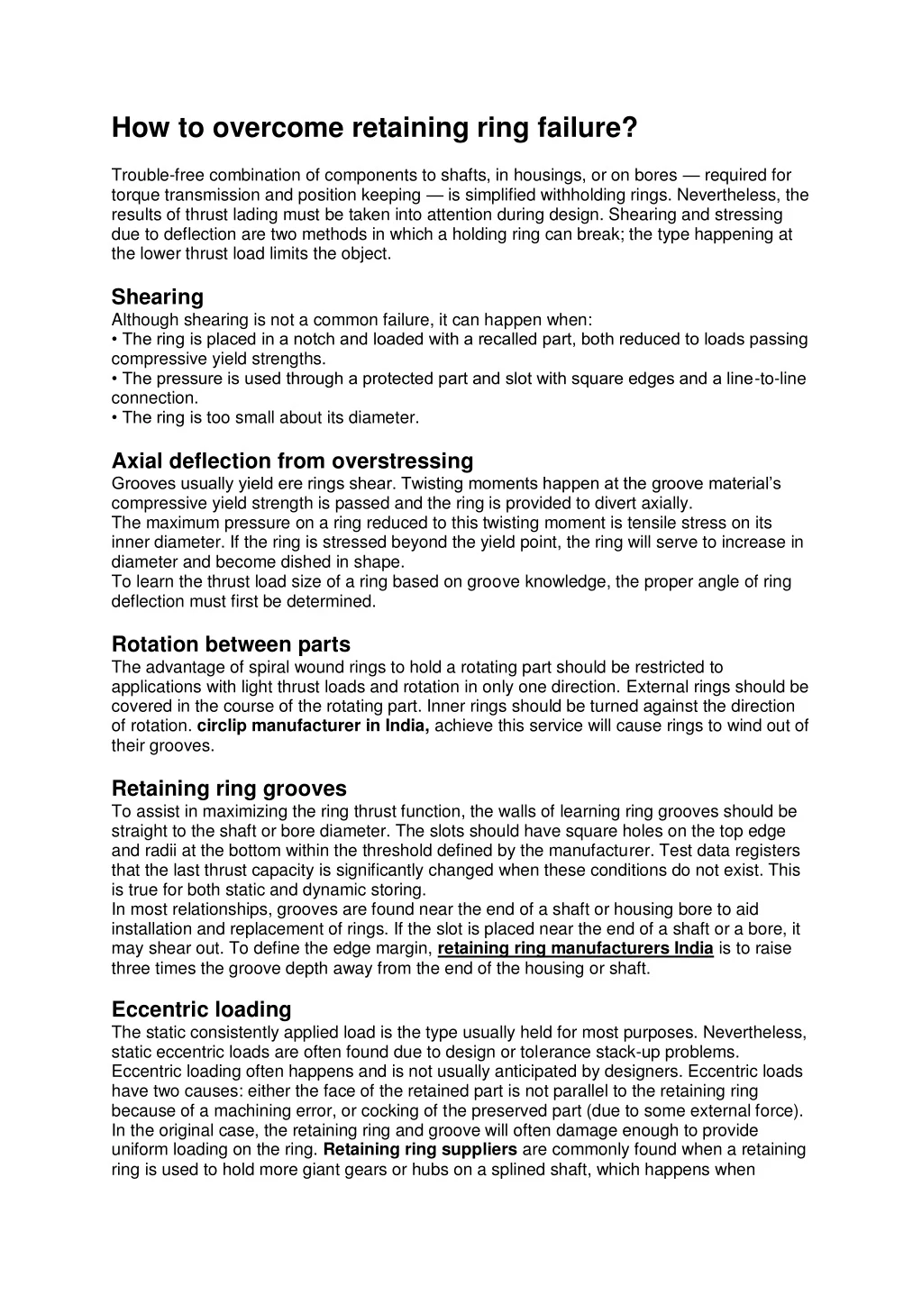 how to overcome retaining ring failure trouble