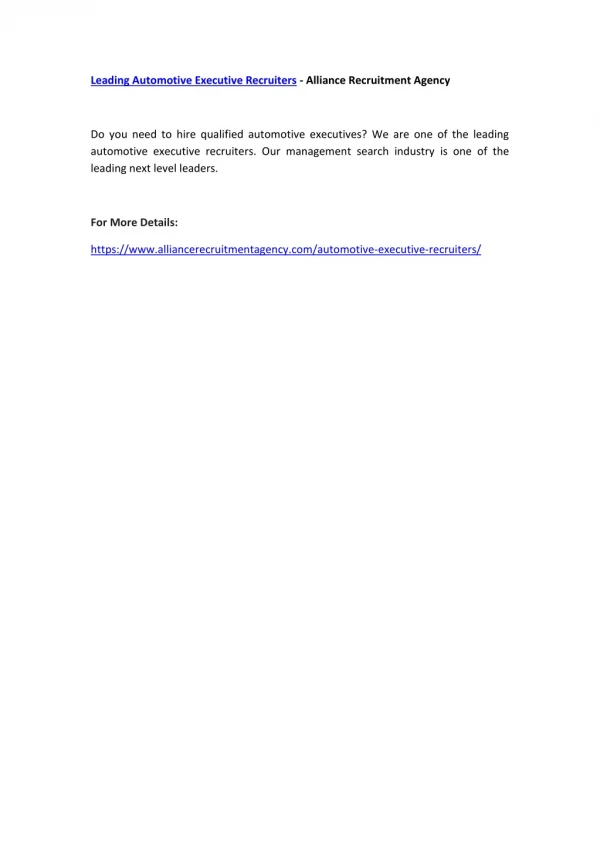 leading automotive executive recruiters alliance
