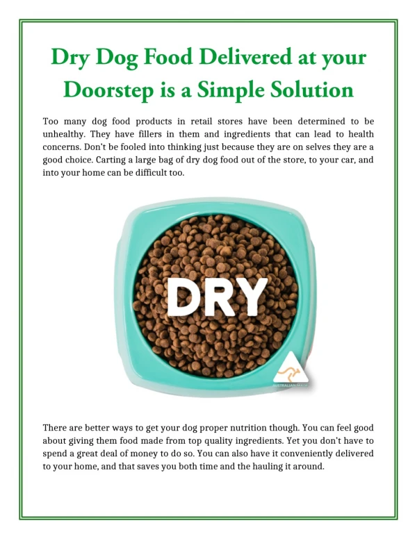 Dry Dog Food Delivered at your Doorstep is a Simple Solution