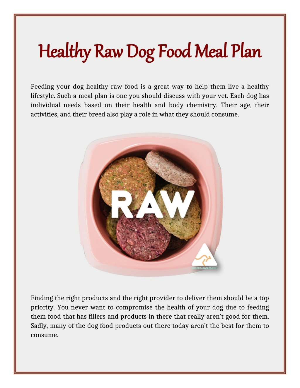 healthy raw dog food meal plan healthy