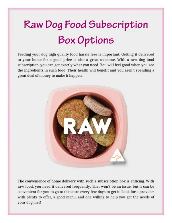 Raw Dog Food Subscription Box Options