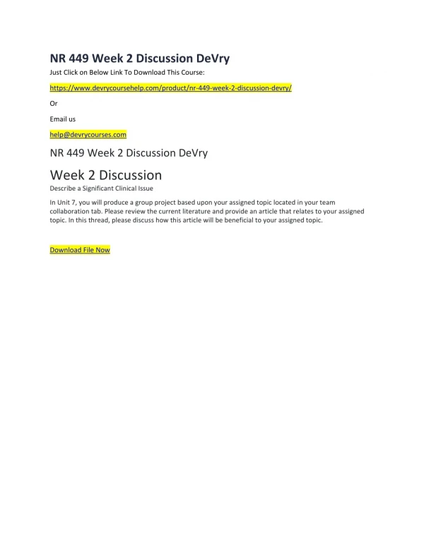 nr 449 week 2 discussion devry just click