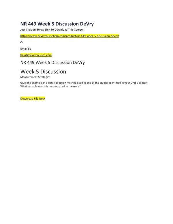 nr 449 week 5 discussion devry just click
