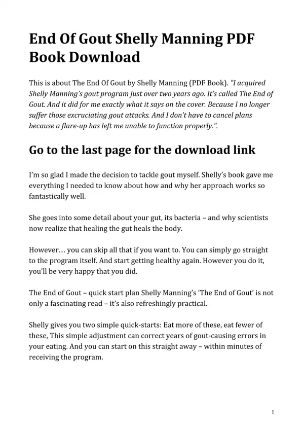 End Of Gout Shelly Manning PDF Book Download