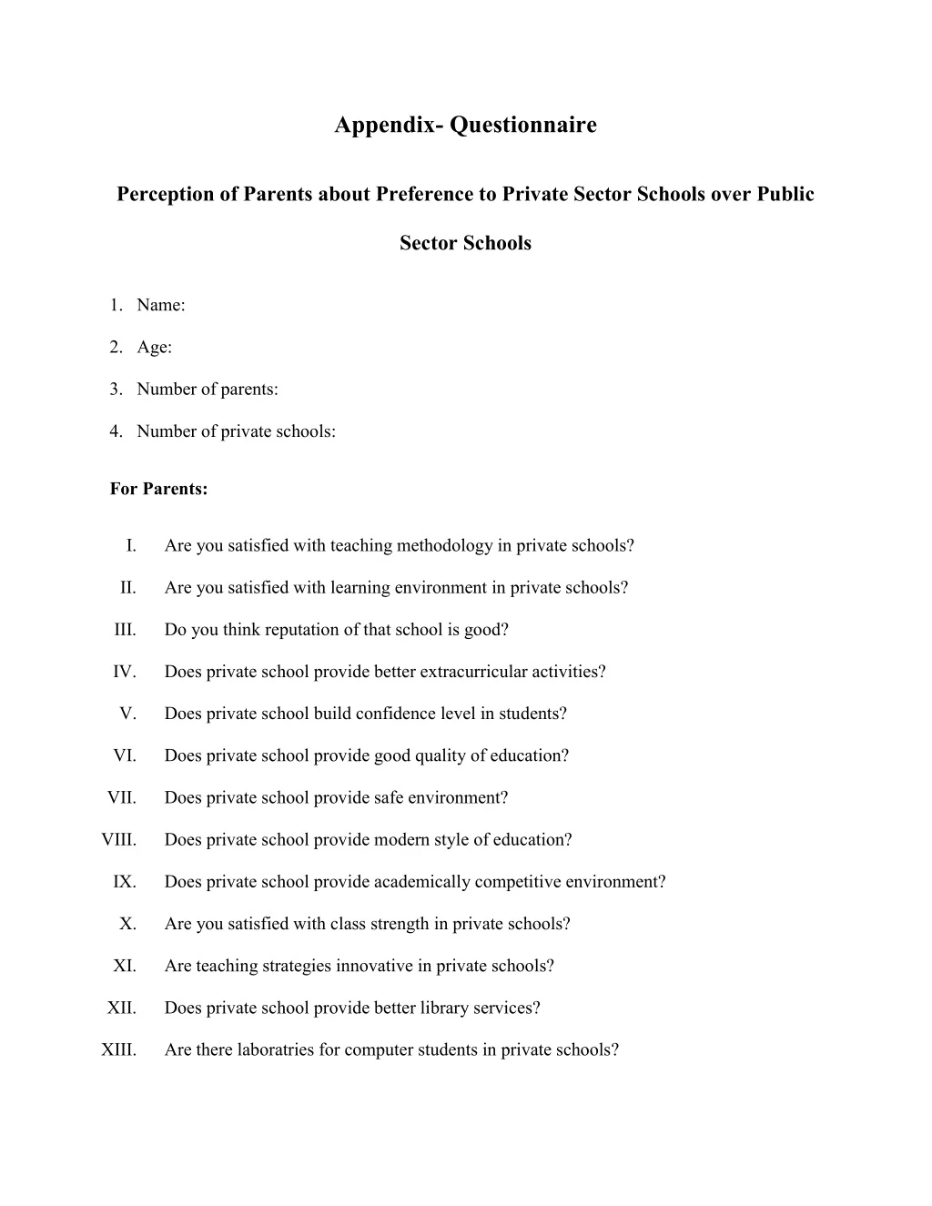 appendix questionnaire