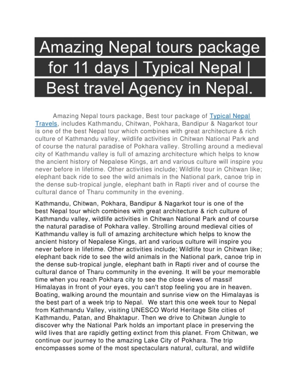 Nepal Round Trip-All Nepal Tour Package | Typical Nepal