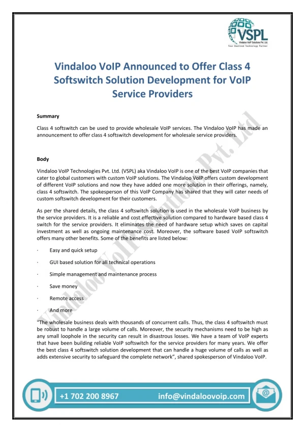 vindaloo voip announced to offer class