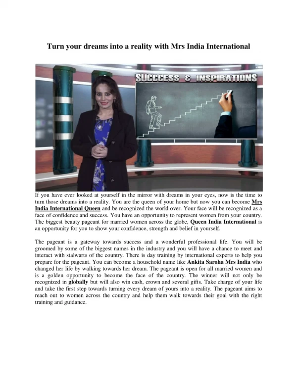 turn your dreams into a reality with mrs india