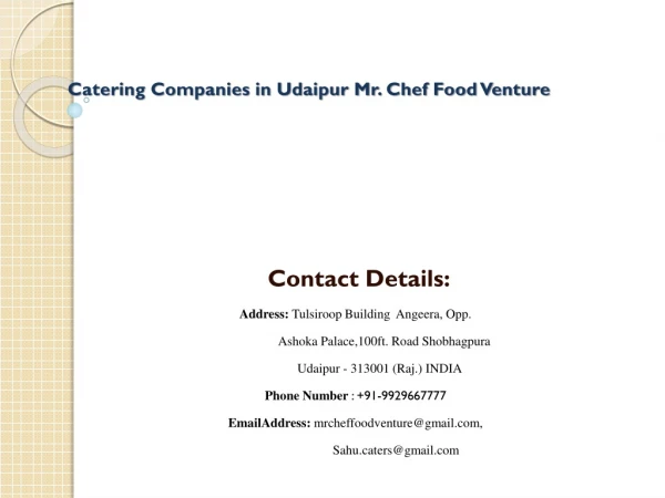 Catering Companies in Udaipur Mr. Chef Food Venture